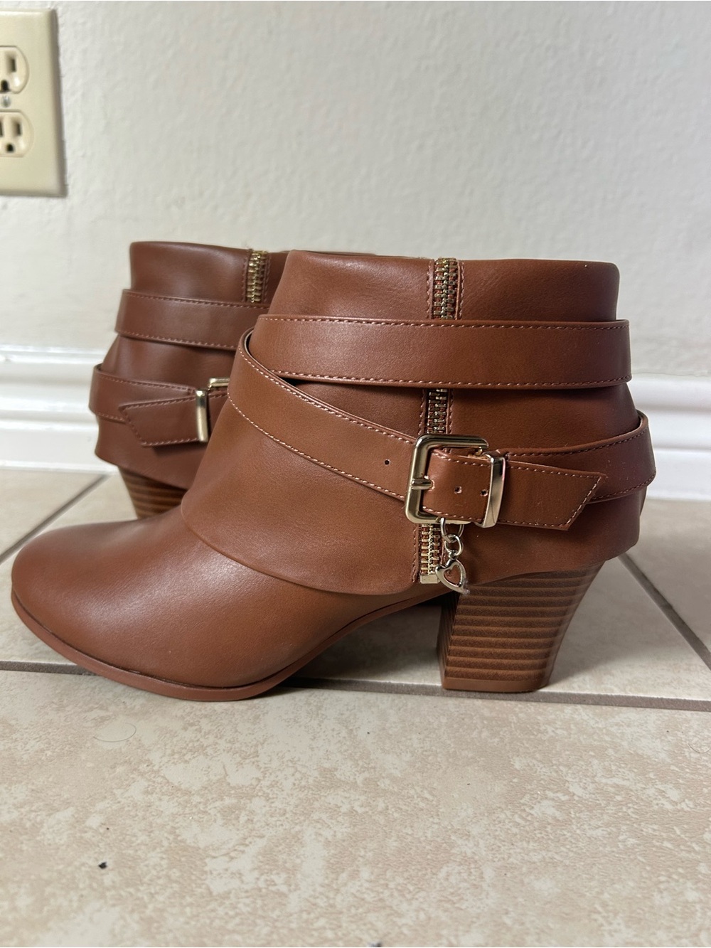 Thalia Sodi Chestnut Brown Buckle Strap Ankle Booties